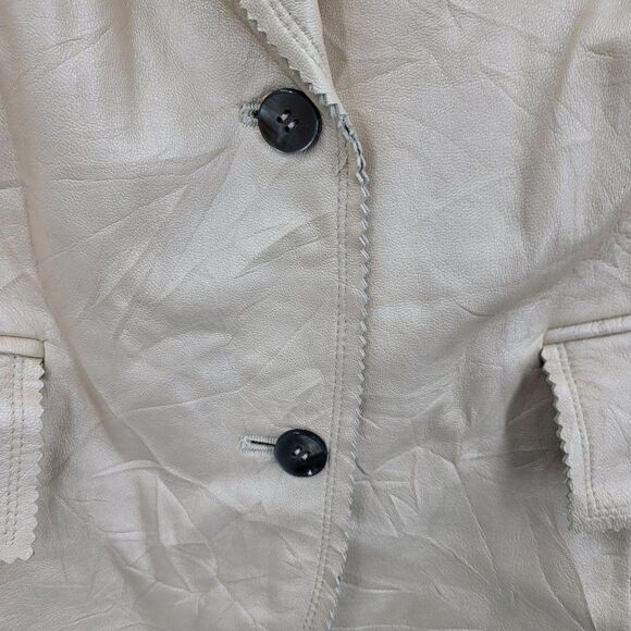 Vintage 90s Anne Klein Retro 70s Leather Jacket 1X Champaign Frayed Edges Button - Picture 6 of 14